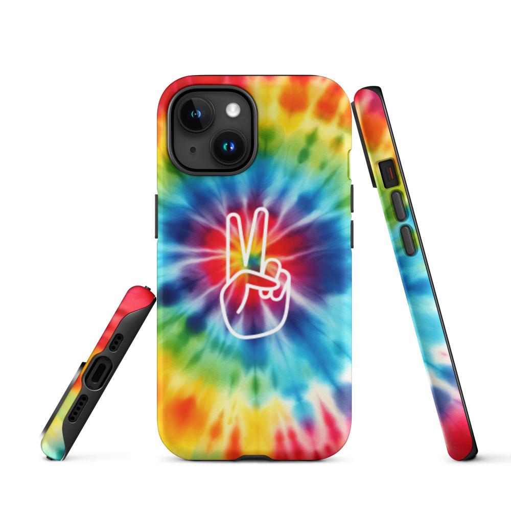 Tie Dye Peace Sign iPhone 15 Tough Case - Matte Finish - https://ascensionemporium.net